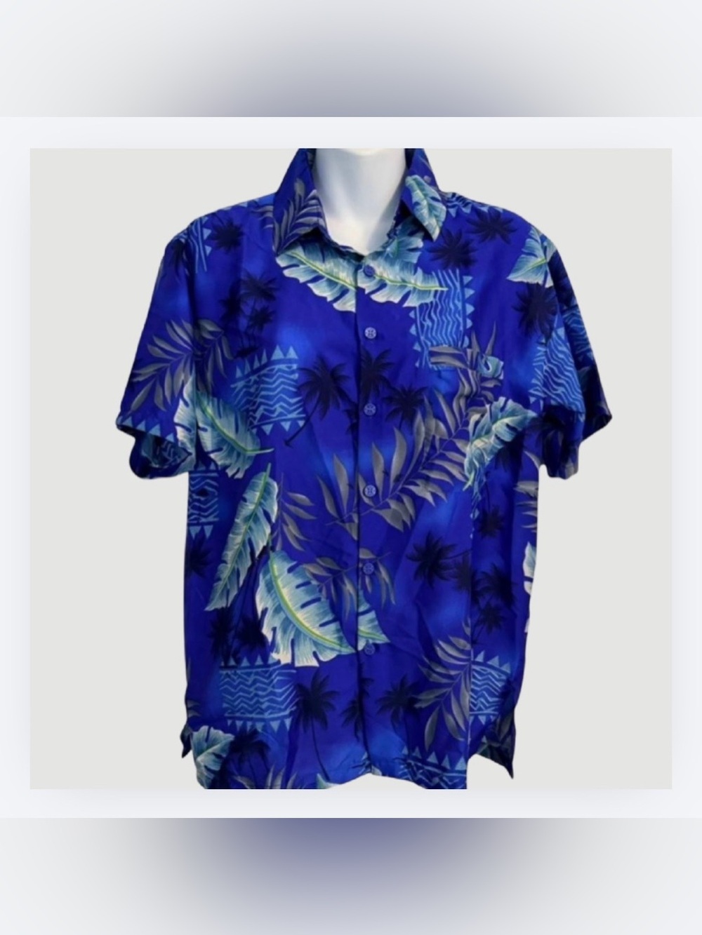 RIMA Women’s Blue Tropical Print Button-Down Shirt, Palm Leaf Print, Size Small - Picture 2 of 5